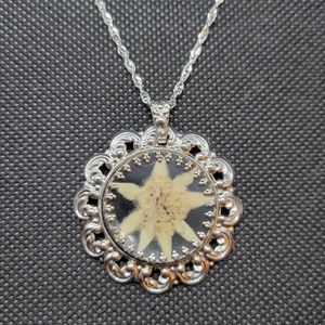 Pressed Edelweiss Flower Pendant Necklace